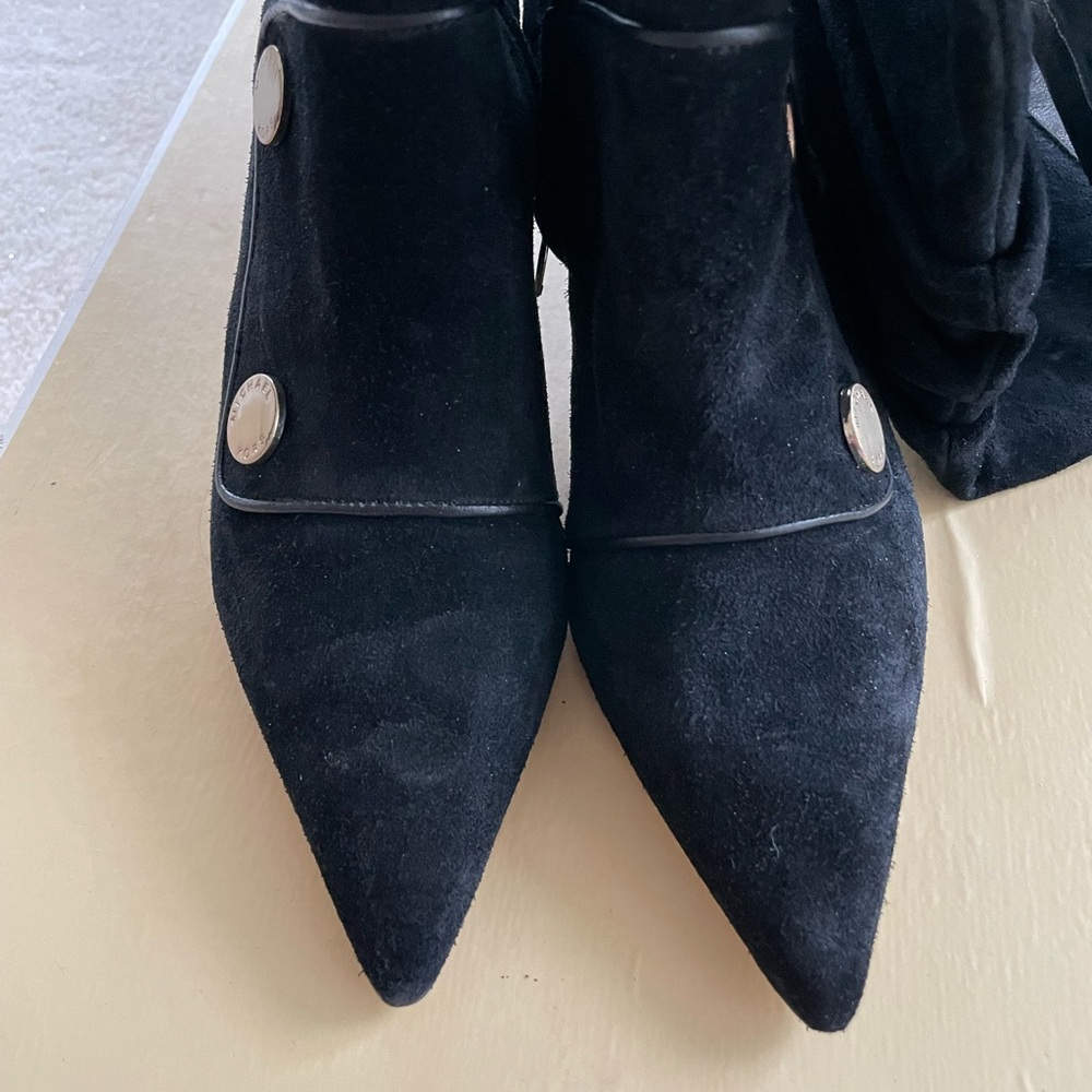 Michael Kors black suede with leather trimmed knee high mid heel boots. - Picture 6 of 6